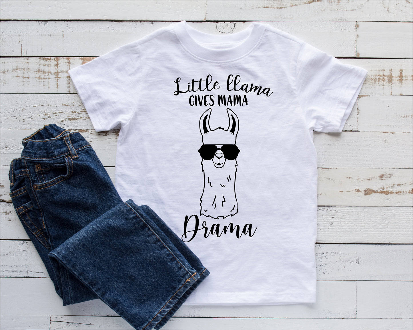 Little Llama Gives Mama Drama Kids Shirt