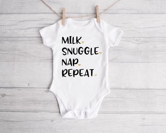 Milk Snuggle Nap Repeat Onesie